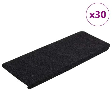 vidaXL Πατάκια Σκάλας Αυτοκόλλητα 30 τεμ. Μαύρο 65x24,5x3,5 εκ.