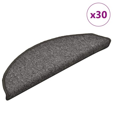 vidaXL Πατάκια για σκάλες 30 τεμάχια Σκούρο Γκρι 56x17x3 εκ.