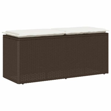vidaXL Πάγκος κήπου με μαξιλάρι καφέ 110x40x44cm Poly Rattan