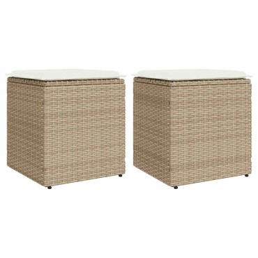 vidaXL σκαμπό κήπου με μαξιλάρια 2 τεμ. Μπεζ 40x40x43cm