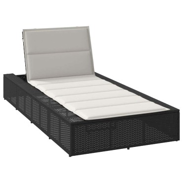 vidaXL Ξαπλώστρα με αιωρούμενο μαξιλάρι Μαύρο Poly Rattan 210x100x28/47/67/79 cm 1 τεμ.