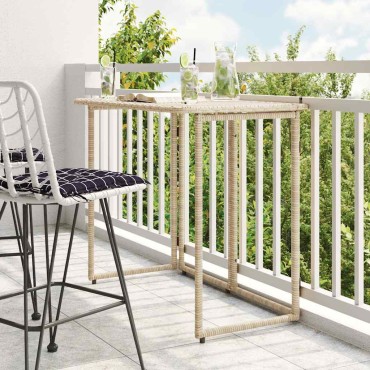 vidaXL Πτυσσόμενο τραπέζι κήπου Μπεζ 90x51x75cm Poly Rattan