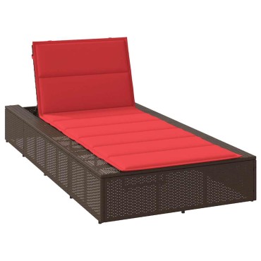 vidaXL Ξαπλώστρα με πλωτό μαξιλάρι Brown Poly Rattan 210x100x28/47/67/79 cm 1 τεμ.