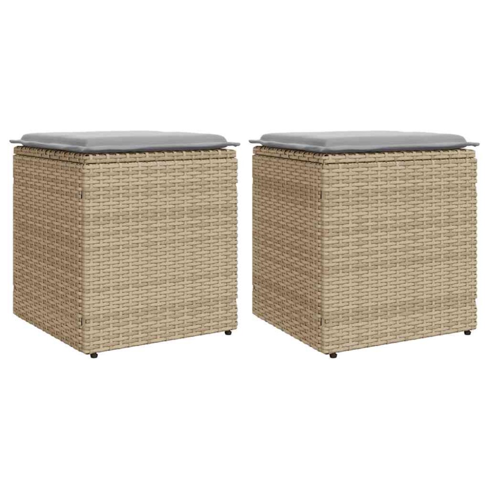 vidaXL Σκαμπό κήπου με μαξιλάρια 2 τεμ. Μπεζ 40x40x43cm