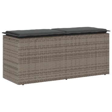 vidaXL Πάγκος κήπου με μαξιλάρι γκρι 110x40x44cm Poly Rattan