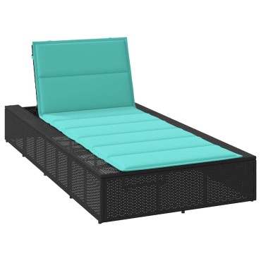vidaXL Ξαπλώστρα με αιωρούμενο μαξιλάρι Μαύρο Poly Rattan 210x100x28/47/67/79 cm 1 τεμ.