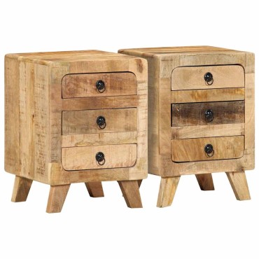vidaXL Κομοδίνο 2 τεμ. 37x32x50cm Στερεό ξύλο ακατέργαστο μάνγκο