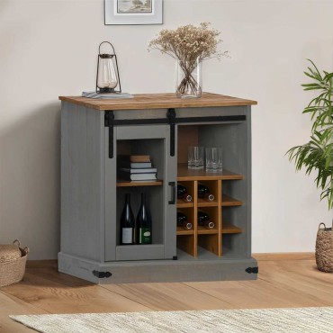 vidaXL Sideboard HALDEN με συρόμενη πόρτα γκρι 80x40x80cm μασίφ ξύλο 1 τεμ.