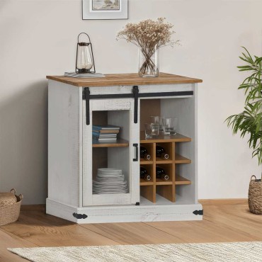 vidaXL Sideboard HALDEN με συρόμενη πόρτα Λευκό 80x40x80cm μασίφ ξύλο 1 τεμ.