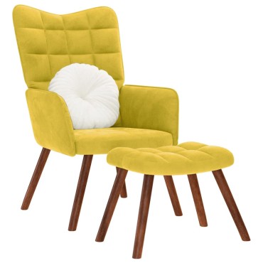 vidaXL Πολυθρόνα Relax Κίτρινη Βελούδινη με Σκαμπό 61,5x69x95,5cm 1 τεμ.