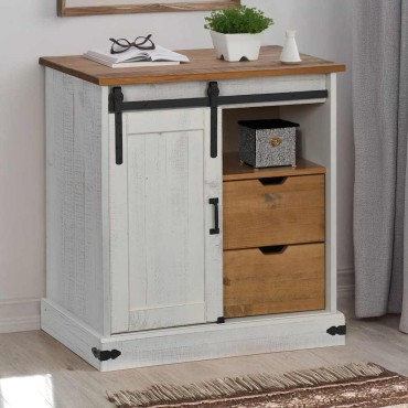 vidaXL Sideboard HALDEN με συρόμενη πόρτα Λευκό 80x40x80cm μασίφ ξύλο 1 τεμ.