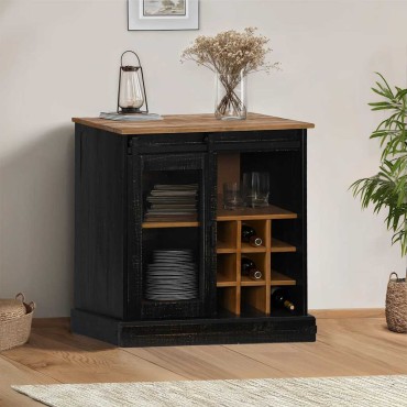 vidaXL Sideboard HALDEN με συρόμενη πόρτα Μαύρο 80x40x80cm 1 τεμ.