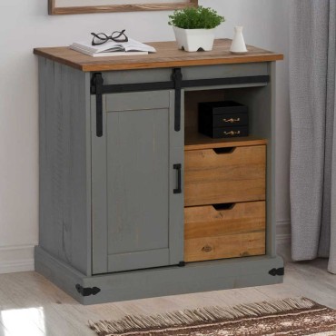 vidaXL Sideboard HALDEN με συρόμενη πόρτα γκρι 80x40x80cm μασίφ ξύλο 1 τεμ.