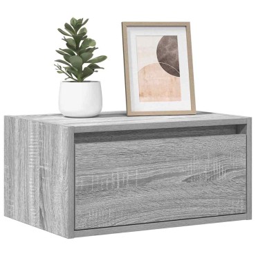 vidaXL Κομοδίνο Επιτοίχιο με Φώτα LED Γκρι Sonoma 51x35,5x25 cm