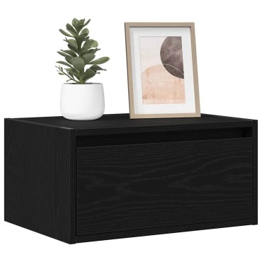 vidaXL Κομοδίνο Επιτοίχιο με Φώτα LED Μαύρο Δρυς 51x35,5x25 cm