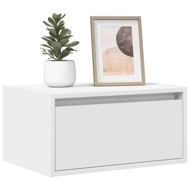 vidaXL Κομοδίνο Επιτοίχιο με Φώτα LED Λευκό 51x35,5x25 cm
