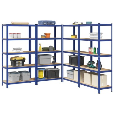 vidaXL Ραφιέρες 5 Επιπέδων 4 τεμ. Μπλε από Ατσάλι & Επεξεργασμένο Ξύλο