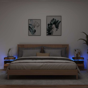 vidaXL Κομοδίνα με φώτα LED 2 τεμ. Παλιό ξύλο 40x39x48,5cm