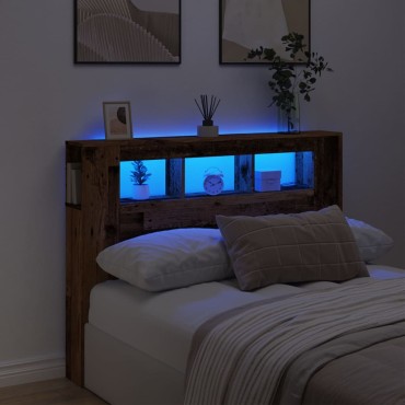 vidaXL LED κεφαλάρι Παλιό ξύλο 140x18,5x103,5cm Κατασκευασμένο ξύλο