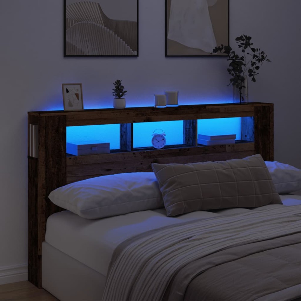 vidaXL LED κεφαλάρι Παλιό ξύλο 180x18,5x103,5cm Κατασκευασμένο ξύλο