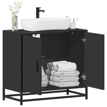 vidaXL ντουλάπι νιπτήρα μπάνιου μαύρο 65x33x60cm κατασκευασμένο ξύλο