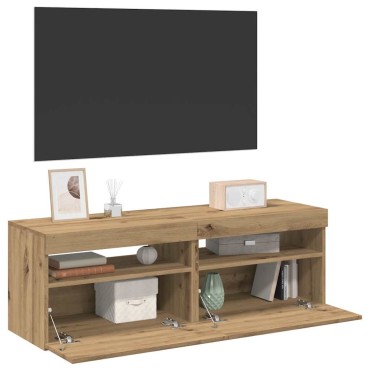 vidaXL σετ ντουλαπιών τηλεόρασης 2 τεμ. με φώτα LED Artisan Oak 60x35x40 cm