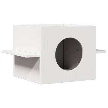 vidaXL σπιτάκι για γάτες λευκό 51x35x30 cm από μασίφ ξύλο πεύκο