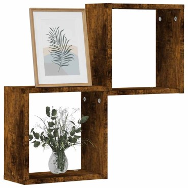 vidaXL Ράφια κύβων τοίχου 2 τεμ. καπνιστή δρυς 30x15x30cm