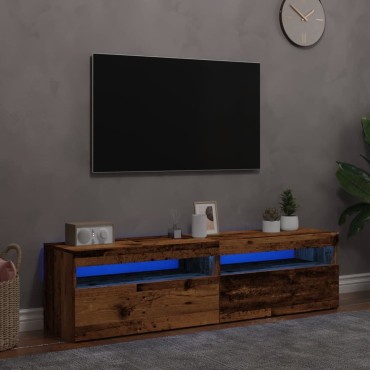 vidaXL σετ ντουλαπιών τηλεόρασης 2 τεμ. με φώτα LED Παλαιό ξύλο 75x35x40 cm