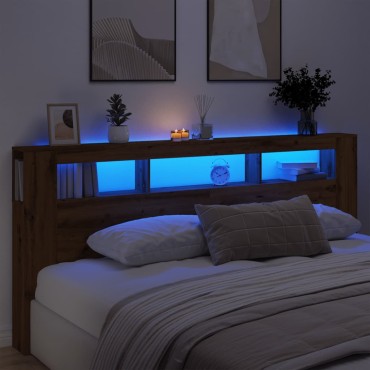 vidaXL LED κεφαλάρι Artisan Oak 220x18,5x103,5cm Κατασκευασμένο ξύλο