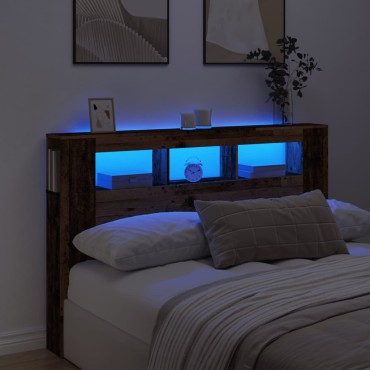 vidaXL LED κεφαλάρι Παλιό ξύλο 160x18,5x103,5cm Κατασκευασμένο ξύλο