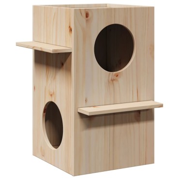 vidaXL Σπίτι για γάτες 43x43x60 cm από μασίφ ξύλο πεύκο