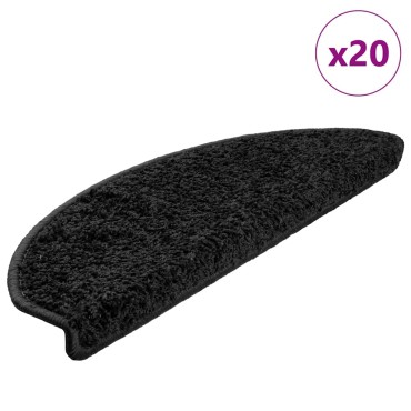vidaXL Πατάκια Σκάλας 20 τεμ. Μαύρο 65 x 21 x 4 εκ.