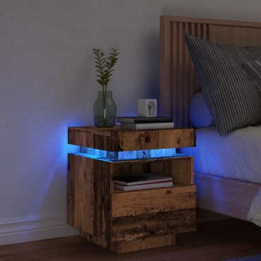 vidaXL Κομοδίνο με φώτα LED Παλιό ξύλο 40x39x48,5cm 1 τεμ.