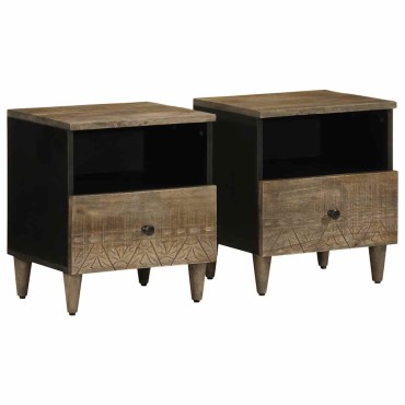 vidaXL Κομοδίνα 2 τεμ. ανοιχτό γκρι 40x33x46cm μασίφ ξύλο Mango