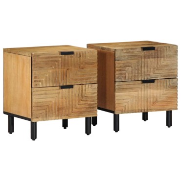 vidaXL Κομοδίνα 2 τεμ. καφέ 40x33x46cm από μασίφ ξύλο Mango