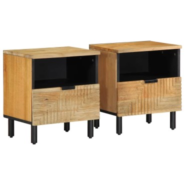 vidaXL Κομοδίνα 2 τεμ. καφέ 40x33x46cm από μασίφ ξύλο Mango