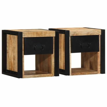 vidaXL Κομοδίνα 2 τεμ. 40x35x40cm Στερεό ακατέργαστο ξύλο Mango