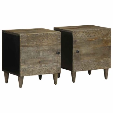 vidaXL Κομοδίνα 2 τεμ. ανοιχτό γκρι 40x33x46cm μασίφ ξύλο Mango