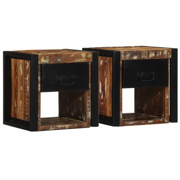 vidaXL Κομοδίνα 2 τεμ. Πολύχρωμο 40x35x40cm Ξύλο μασίφ αναγεννημένο