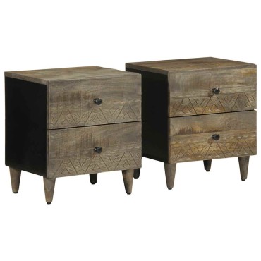 vidaXL Κομοδίνα 2 τεμ. ανοιχτό γκρι 40x33x46cm μασίφ ξύλο Mango