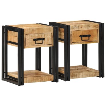 vidaXL Κομοδίνα 2 τεμ. 40x35x50cm Στερεό ακατέργαστο ξύλο Mango
