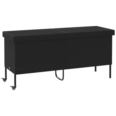 vidaXL Κουτί Αποθήκευσης Κήπου με Ρόδες 160x55x75cm Συνθετικό Ρατάν 1 τεμ.
