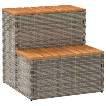 vidaXL Βήμα υδρομασάζ Γκρι 50x50x50,5εκ. Συνθετικό Ρατάν/Μασίφ Ακακίας