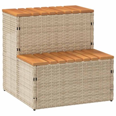 vidaXL Βήμα υδρομασάζ Μπεζ 50x50x50,5εκ. Συνθετικό Ρατάν/Μασίφ Ακακίας