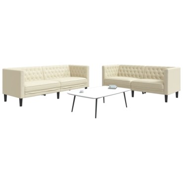 vidaXL Καναπές Chesterfield 2 τεμ. σετ Cream Faux Leather 174x74,5x70,5cm  Διθέσιος Τριθέσιος