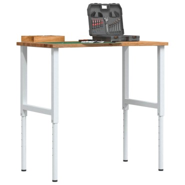 vidaXL πάγκος εργασίας ανοιχτό καφέ 100x60x(71,5-98)cm μασίφ ξύλο δρυς