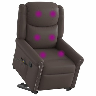 vidaXL Μόνιμη πολυθρόνα μασάζ Shiny Brown Faux Leather