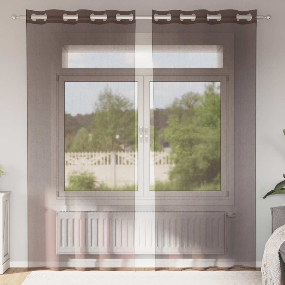 vidaXL Κουρτίνες Voile με ροδέλες 2 τεμάχια Καφέ 140x245cm