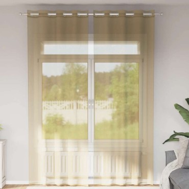 vidaXL Voile κουρτίνες με ροδέλες 2 τεμάχια Χρώμα Άμμου 140x300cm